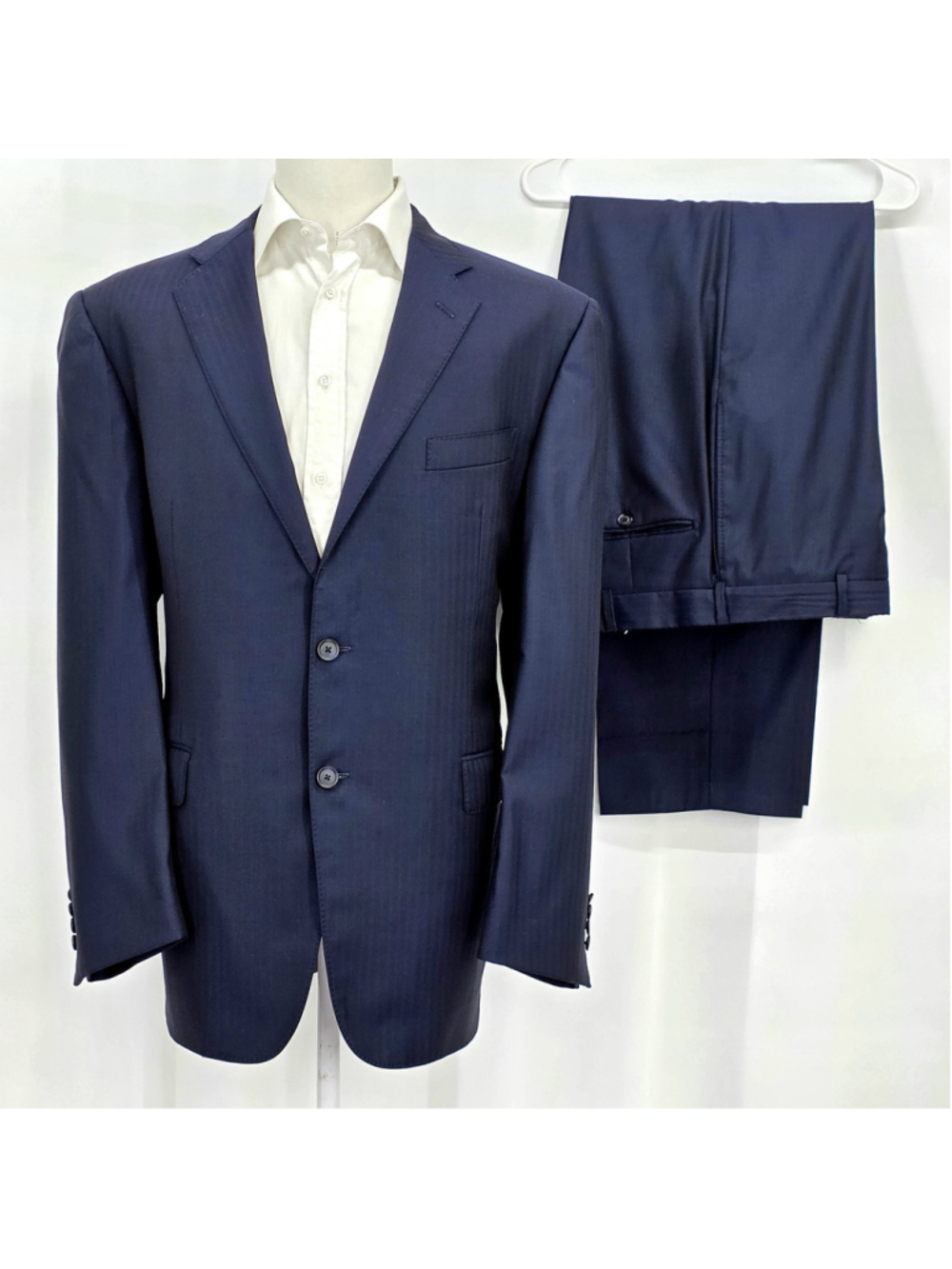 Loro Piana Super 130s Wool Suit Men 44R Navy 2 Piece Custom Tailored USA - Picture 2 of 16